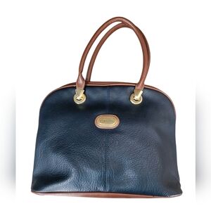 CAPEZIO vintage double handles handbag, navy blue/brown/gold